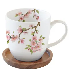 Sakura kubek z drewnianym spodkiem pojemność 350 ml
