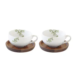 Natura zestaw komplet 2 filiżanek z drewnianymi spodkami 100 ml