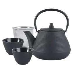 Kinghoff Zestaw Żeliwny zaparzacz do herbaty i dwie czarki pojemność 1000 ml