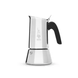 Bialetti New Venus Induction 6 tz – stalowa kawiarka z czarną rączką, widok z boku