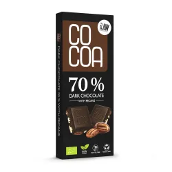COCOA Czekolada ciemna 70% z pekanami BIO 40 g – tabliczka w opakowaniu, przód