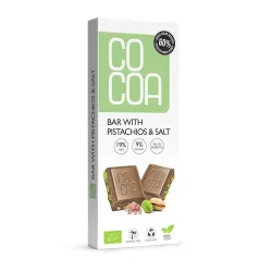 COCOA Czekolada z pistacjami i solą BIO 40 g – tabliczka w opakowaniu, przód