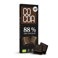 COCOA Czekolada gorzka 88% BIO 40 g – tabliczka w opakowaniu i kostki czekolady