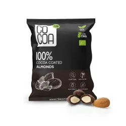 COCOA Migdały w kakao 100% BIO 70 g – opakowanie i migdały w kakao