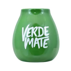 Tykwa ceramiczna Verde Mate zielona 350 ml – tykwa z białym napisem Verde Mate