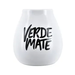 Tykwa ceramiczna Verde Mate biała 350 ml – tykwa z czarnym napisem Verde Mate