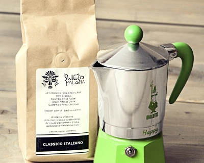 Zestaw kawa Classico Italiano i kawiarka Bialetti Happy pojemność 3 espresso zielona