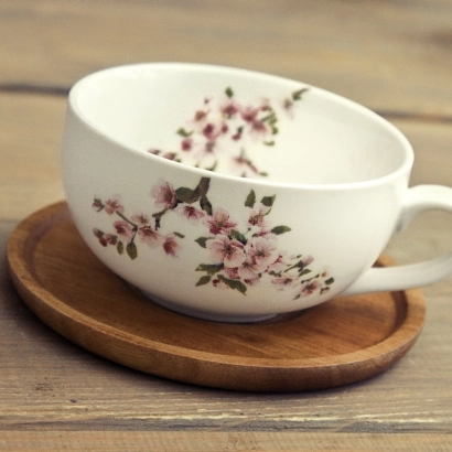 Sakura filiżanka 250ml z drewnianym spodkiem - zdjęcie 2