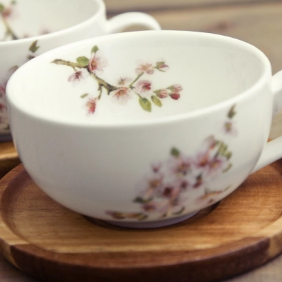 Sakura zestaw 2 filiżanek 100ml z drewnianymi spodkami - zdjęcie 2