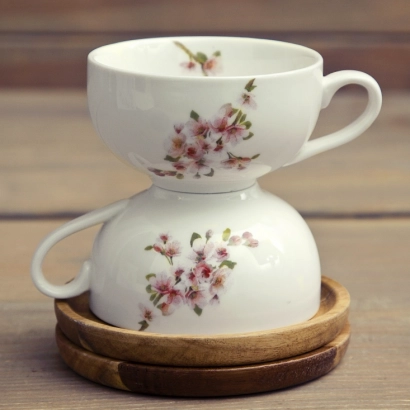 Sakura zestaw 2 filiżanek 100ml z drewnianymi spodkami - zdjęcie 3