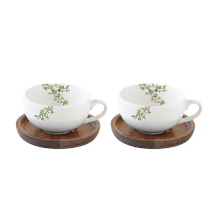 Natura zestaw 2 filiżanek z drewnianymi spodkami 100 ml - zdjęcie 1