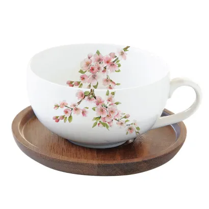 Sakura filiżanka z drewnianym spodkiem pojemność 250 ml - zdjęcie 1