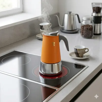 Pezzetti Steelexpress kawiarka stalowa na indukcję pojemność 10 tz / 500 ml kolor pomarańczowa - miniatura 2