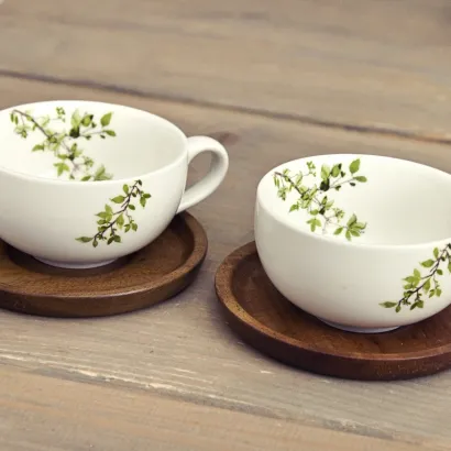 Natura zestaw 2 filiżanek z drewnianymi spodkami 100 ml - zdjęcie 4