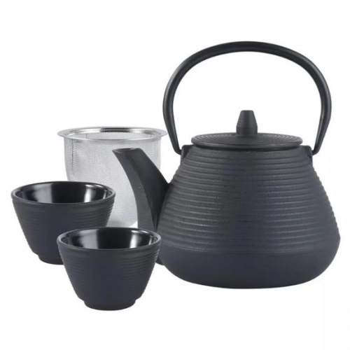 Kinghoff Zestaw Żeliwny zaparzacz do herbaty i dwie czarki 1l