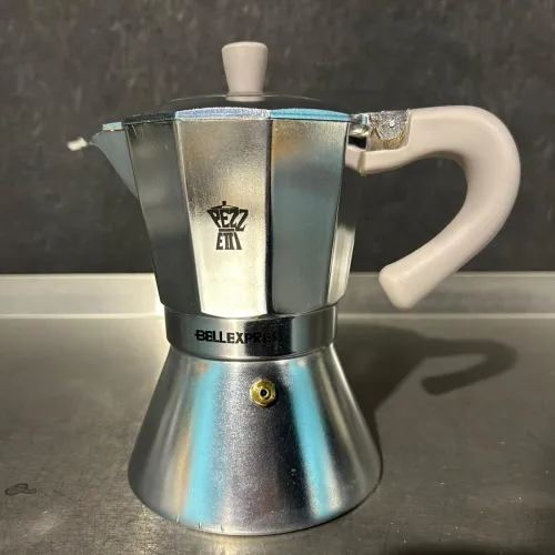 OUTLET Pezzetti Bellexpress kawiarka aluminiowa na indukcję pojemność 6 tz / 300 ml kolor srebrna z beżową rączką