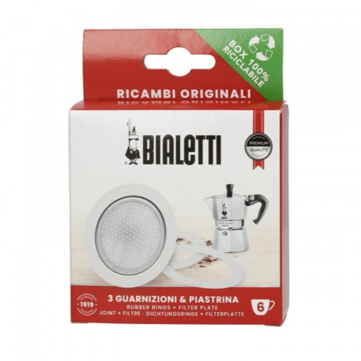 Uszczelka i sitko do kawiarek aluminiowych Bialetti Moka Induction i Bialetti Moka Express rozmiar 6 tz / 300 ml