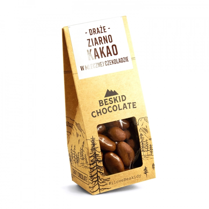 Beskid Chocolate Ziarna kakao w mlecznej czekoladzie waga 50g