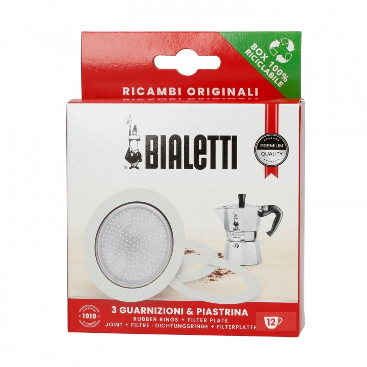 Uszczelki i sitko do kawiarek aluminiowych Bialetti Moka Express rozmiar 12 tz / 600 ml