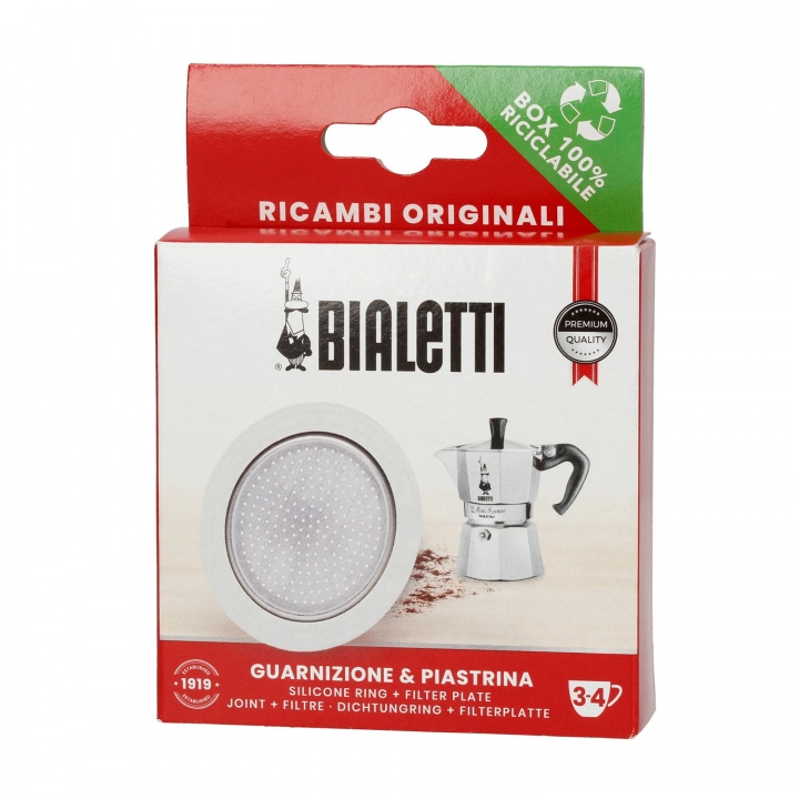 Uszczelka i sitko do kawiarek aluminiowych Bialetti Moka Induction i Bialetti Moka Express rozmiar 3/4 tz / 150/200 ml - zdjęcie 1