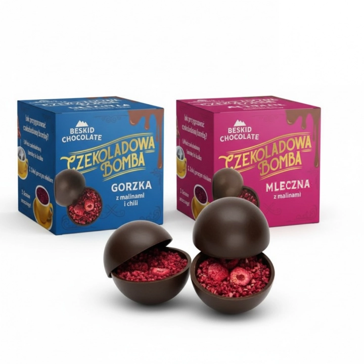 Beskid Chocolate Zestaw bomb czekoladowych z malinami 90g