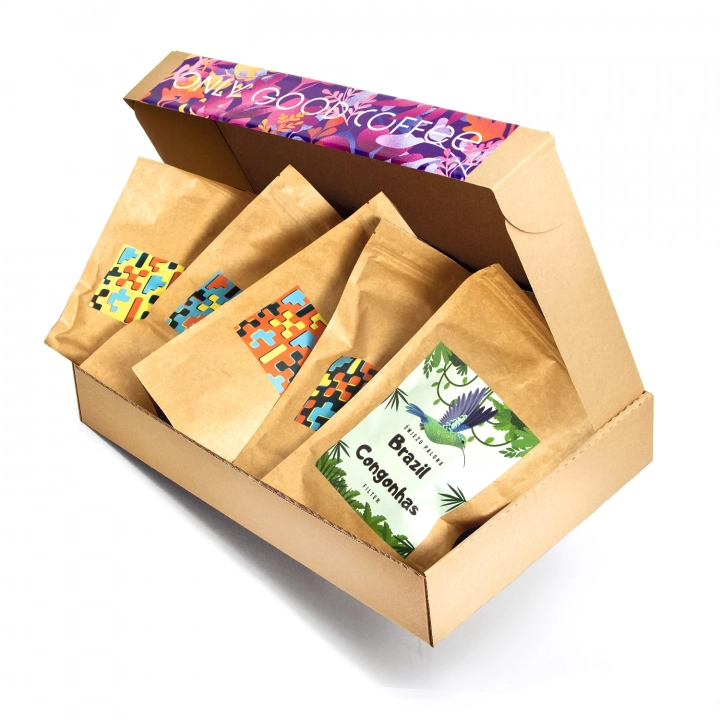 Zestaw startowy pięciu kaw do przelewu: 100% arabika waga 5 x 100g