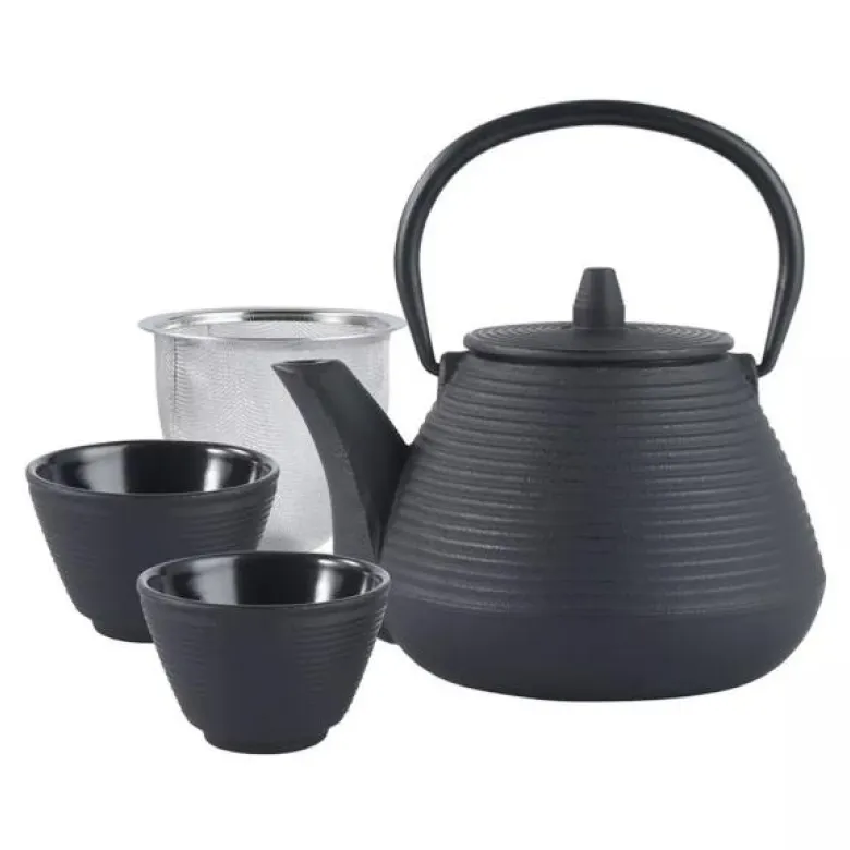 Kinghoff Zestaw Żeliwny zaparzacz do herbaty i dwie czarki pojemność 1000 ml