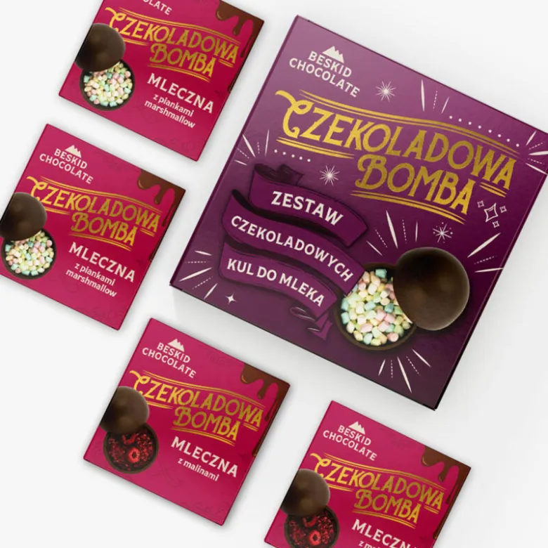 Beskid Chocolate Zestaw 4 bomb czekoladowych - mleczne z piankami i malinami