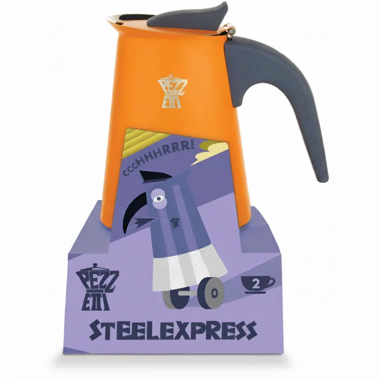 Pezzetti Steelexpress kawiarka stalowa na indukcję pojemność 2 tz / 100 ml kolor pomarańczowa