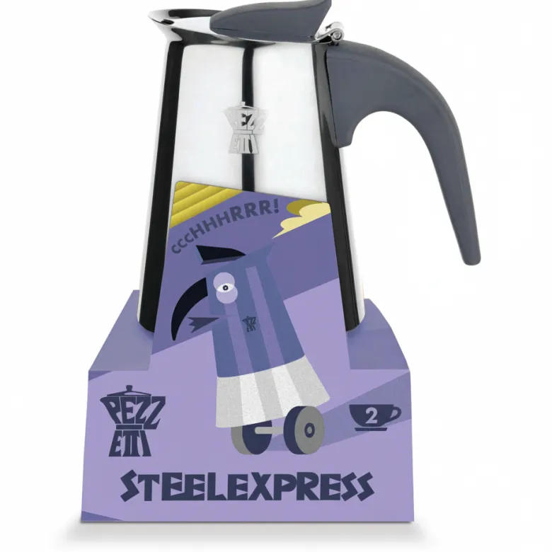 Pezzetti Steelexpress kawiarka stalowa na indukcję pojemność 2 tz / 100 ml kolor srebrna