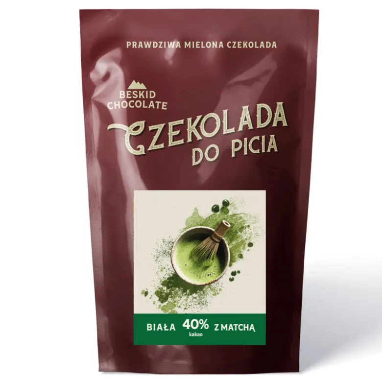 Beskid Chocolate Biała Czekolada do picia 40% z Matchą 200 g