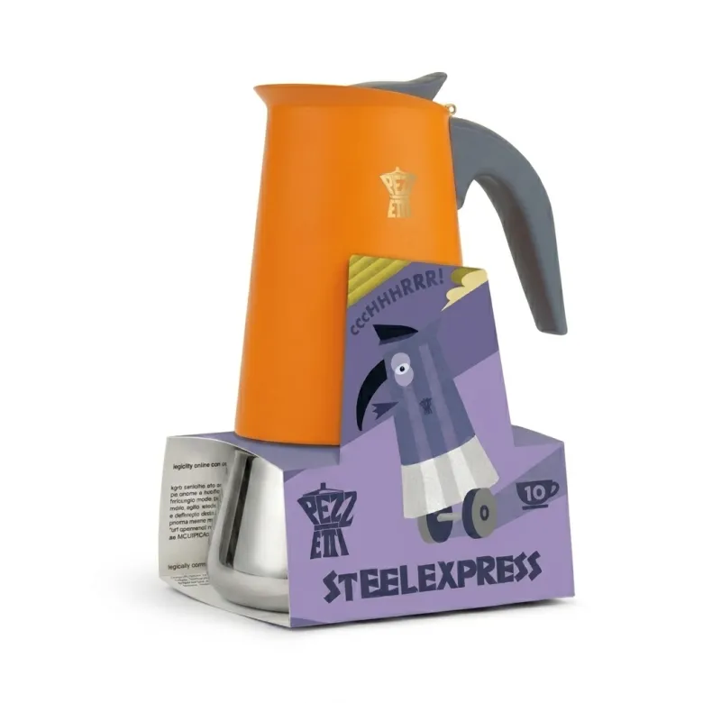 Pezzetti Steelexpress kawiarka stalowa na indukcję pojemność 10 tz / 500 ml kolor pomarańczowa