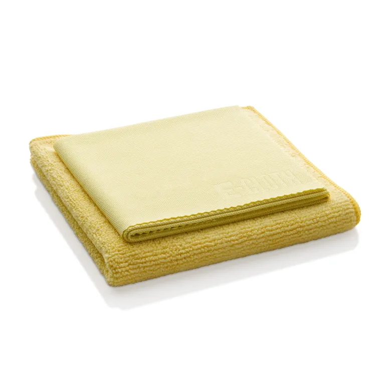 E-cloth ściereczki do łazienki – dwie złożone żółte ściereczki z mikrofibry