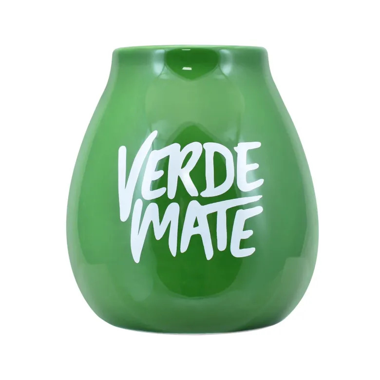 Tykwa ceramiczna Verde Mate zielona 350 ml – tykwa z białym napisem Verde Mate